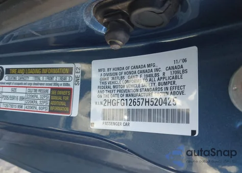 2007 Honda Civic Lx from USA, damaged, VIN 2HGFG12657H520425